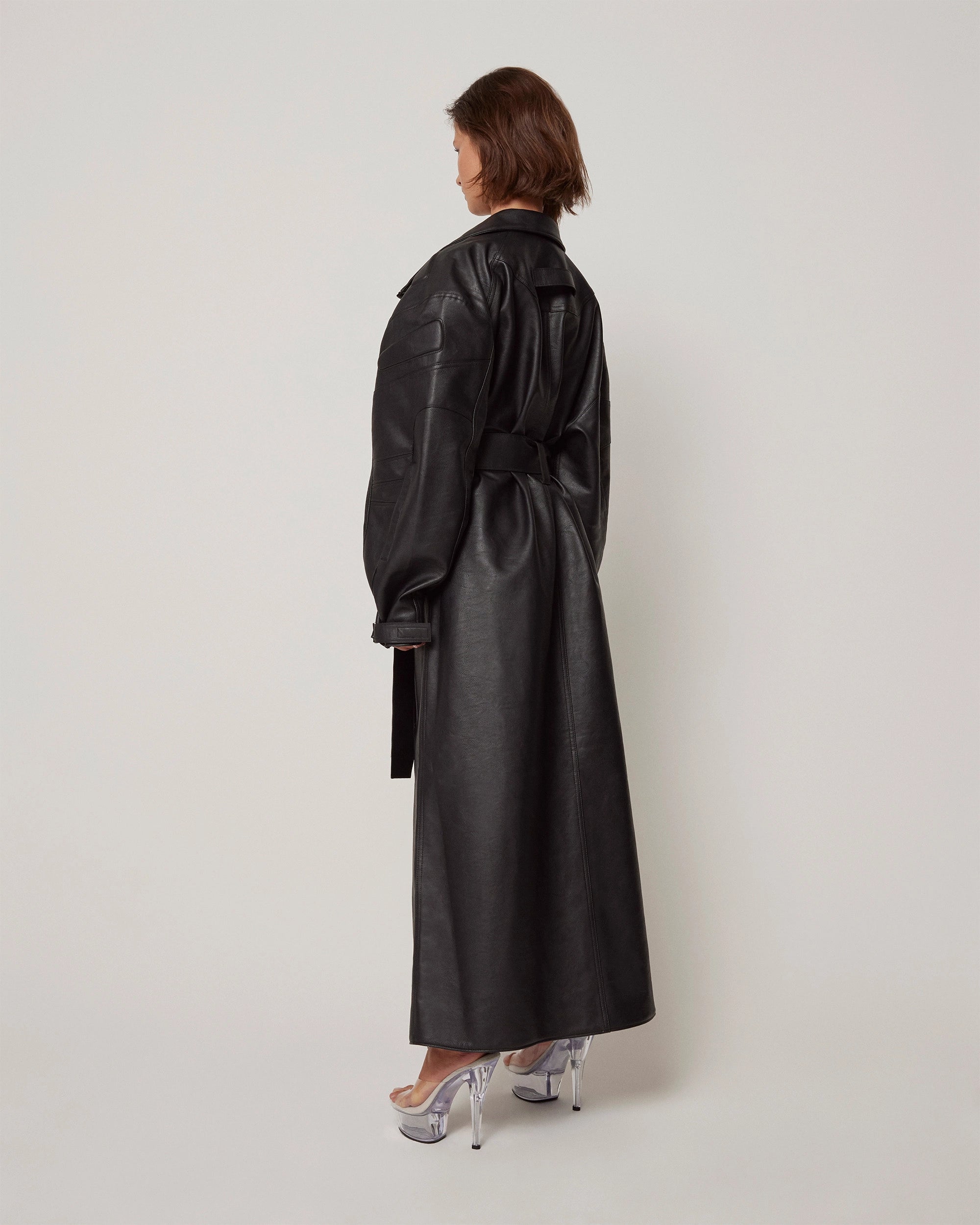 Faux Leather Trench | Black