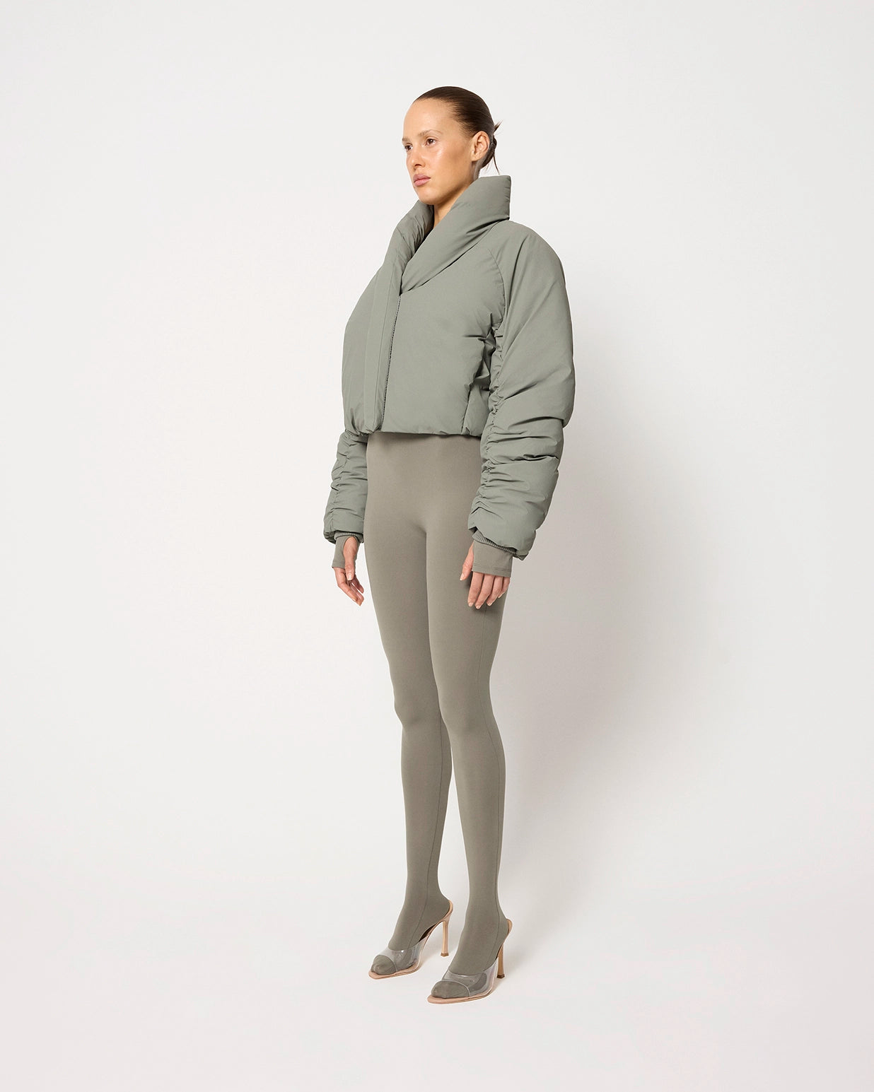 Cropped Puffer Jacket | Dusty Olive