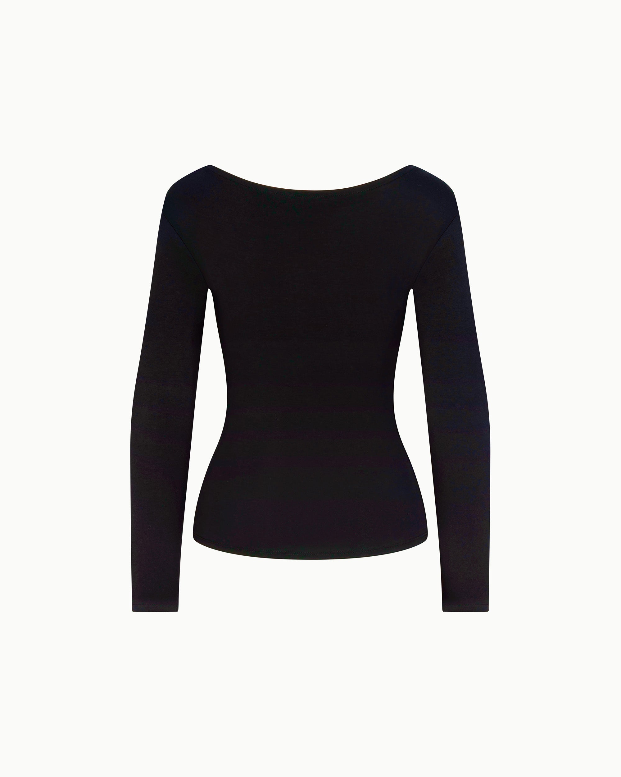 Soft Stretch Boat Neck Long Sleeve | Black