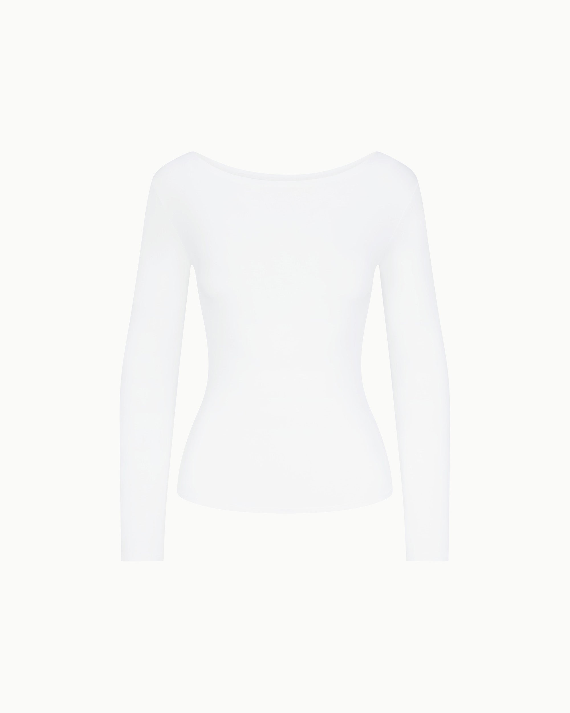 Soft Stretch Boat Neck Long Sleeve | Pearl White