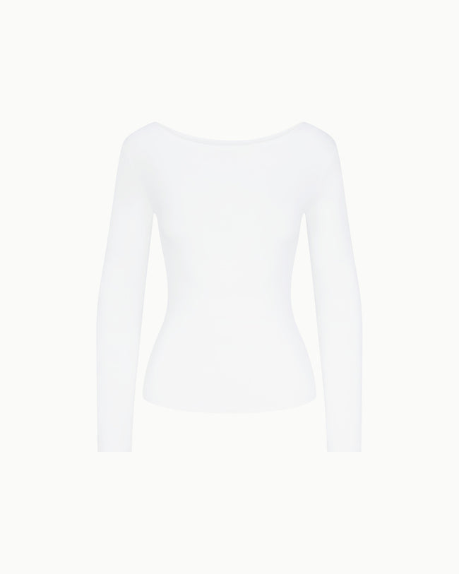 Soft Stretch Boat Neck Long Sleeve | Pearl White