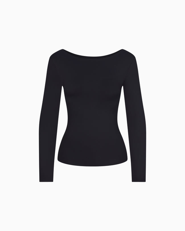 Smooth Stretch Boat Neck Long Sleeve | Black