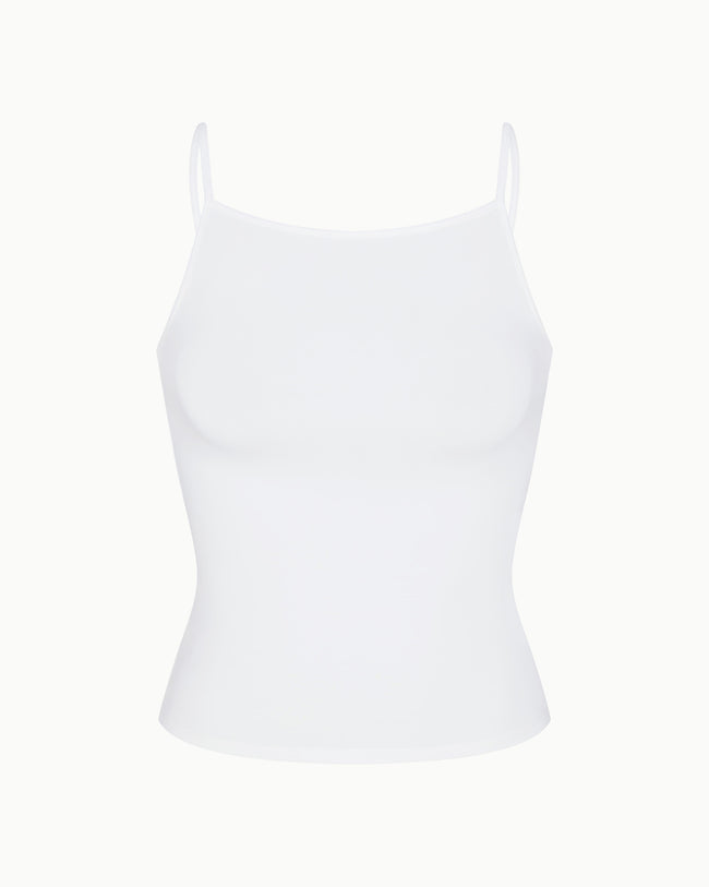 Soft Stretch High Neck Tank | Pearl White