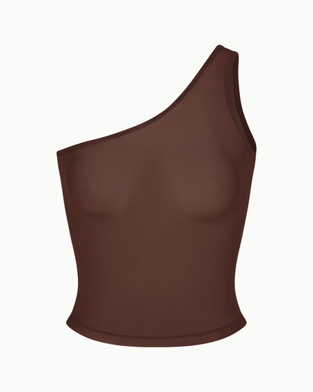 Mesh One Shoulder Top | Chocolate