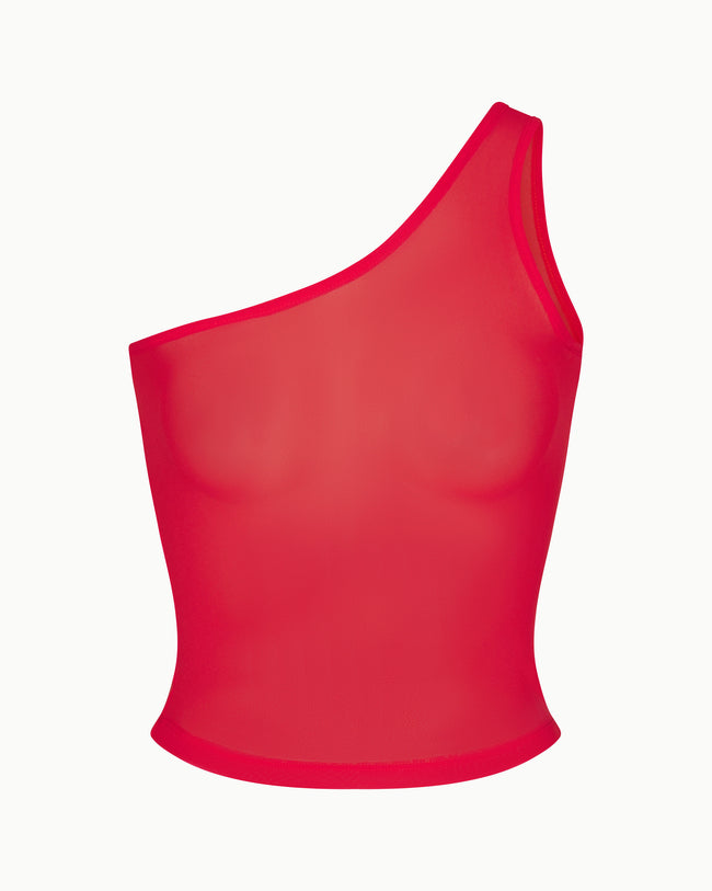 Mesh One Shoulder Top | Cherry