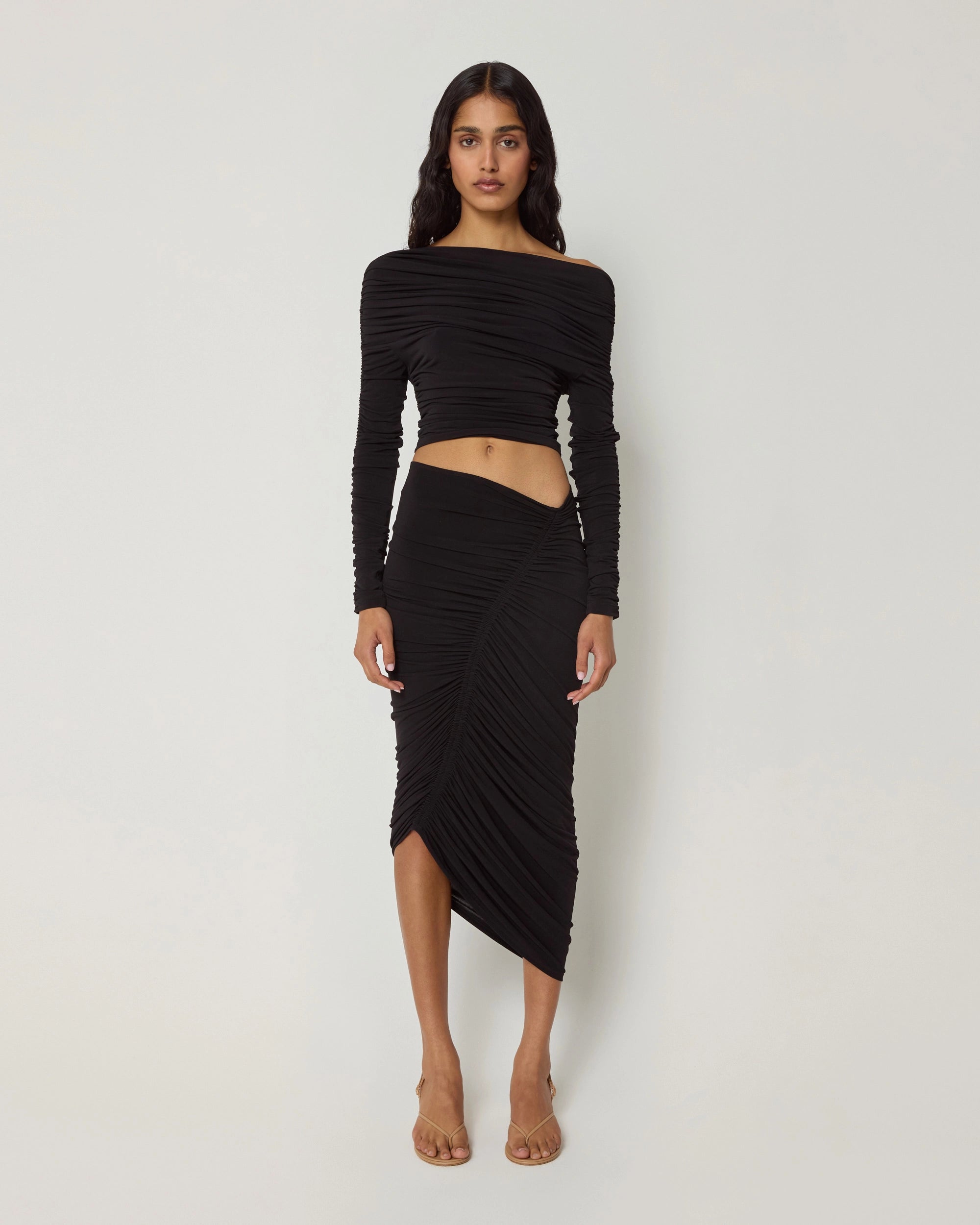 Long Sleeve Ruched Top | Black