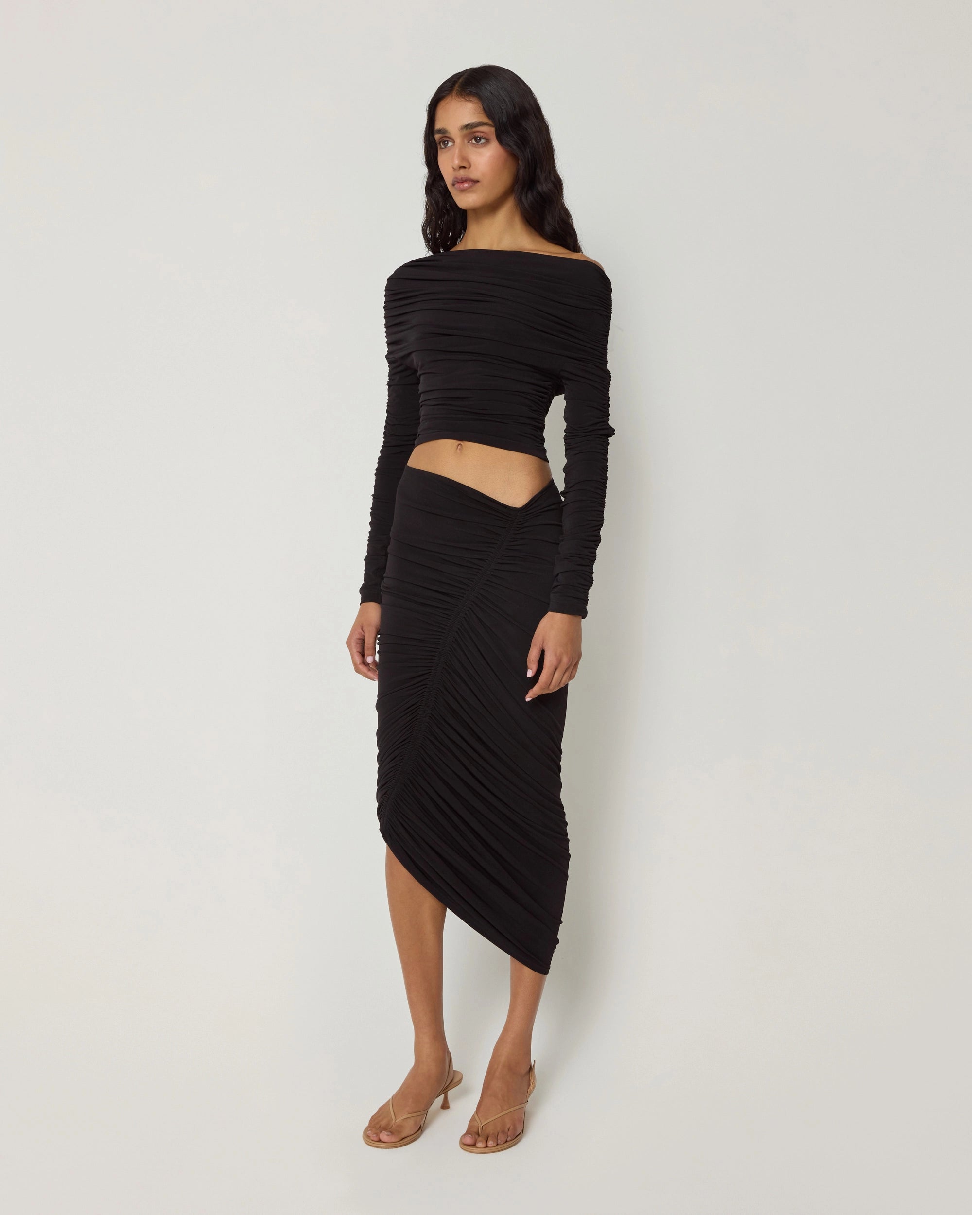 Long Sleeve Ruched Top | Black