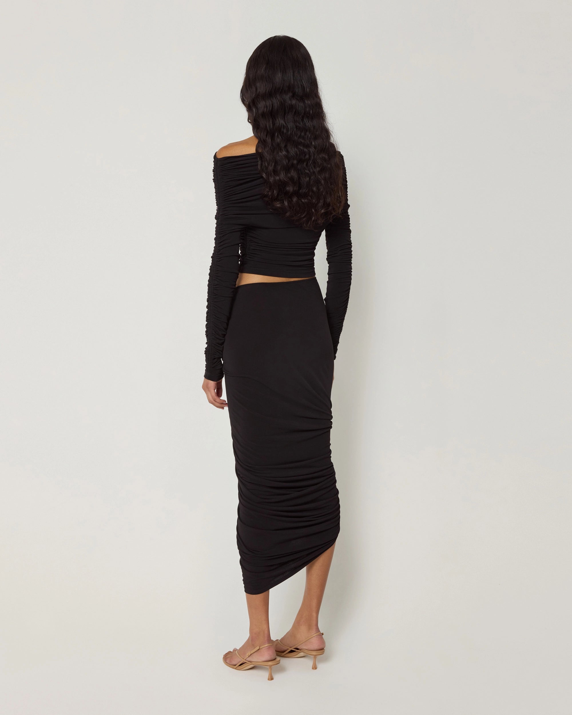 Long Sleeve Ruched Top | Black