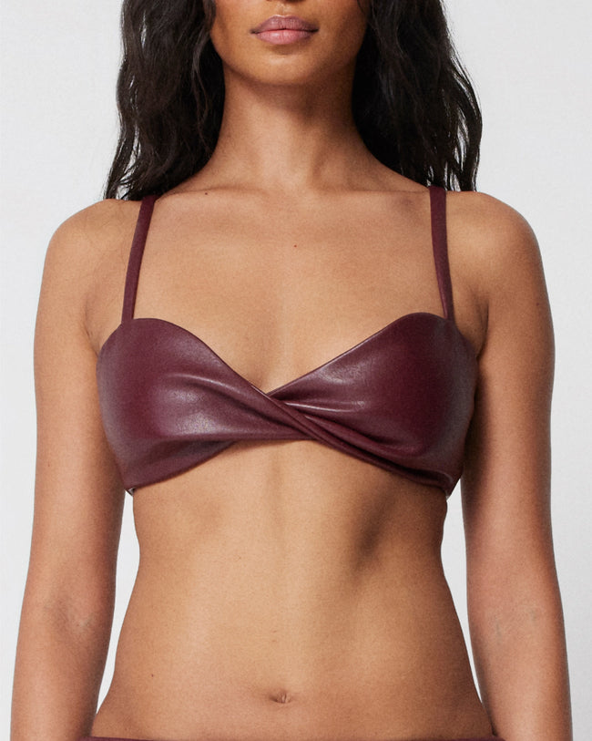 Faux Leather Twist Bralette | Merlot