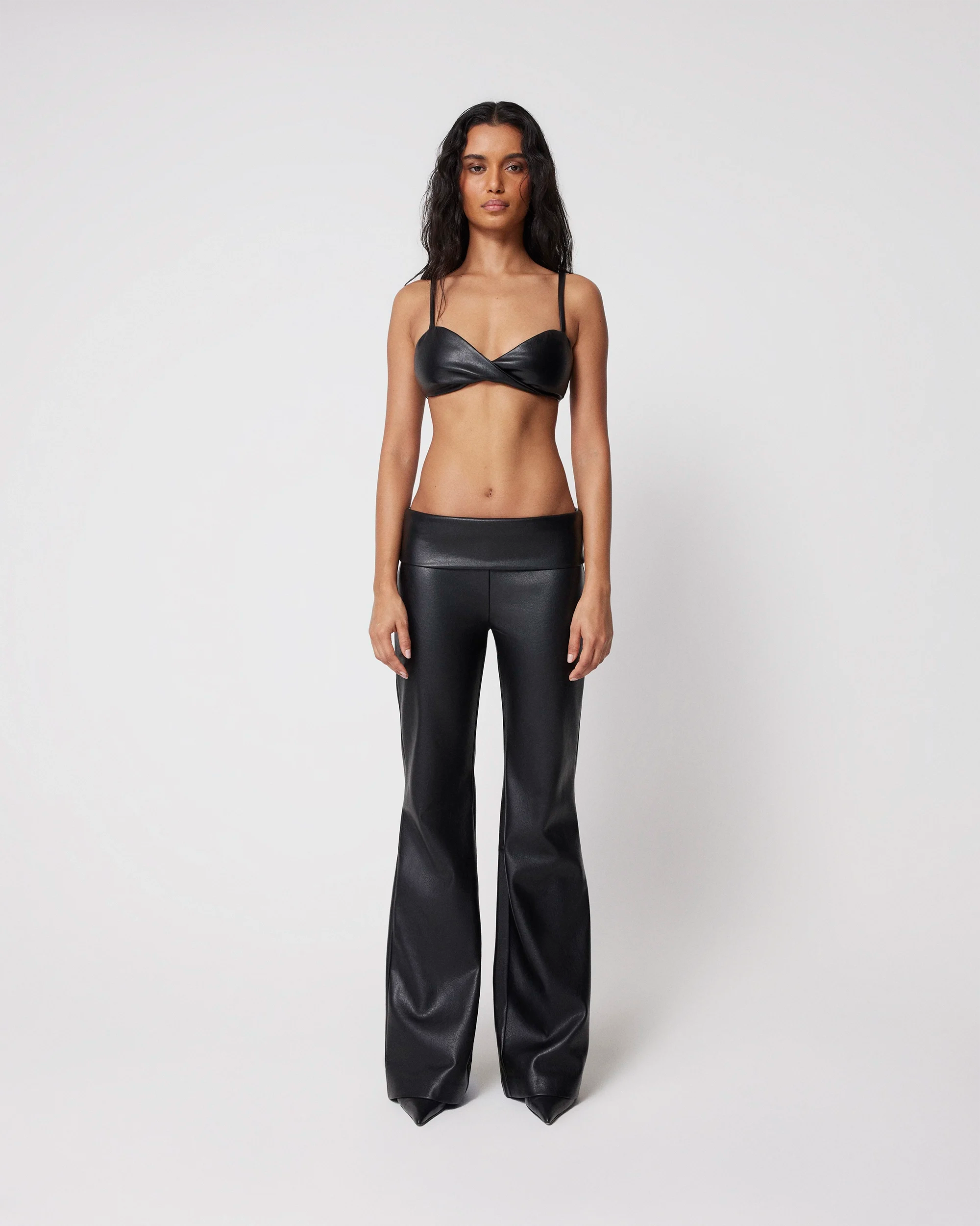 Faux Leather Twist Bralette | Black