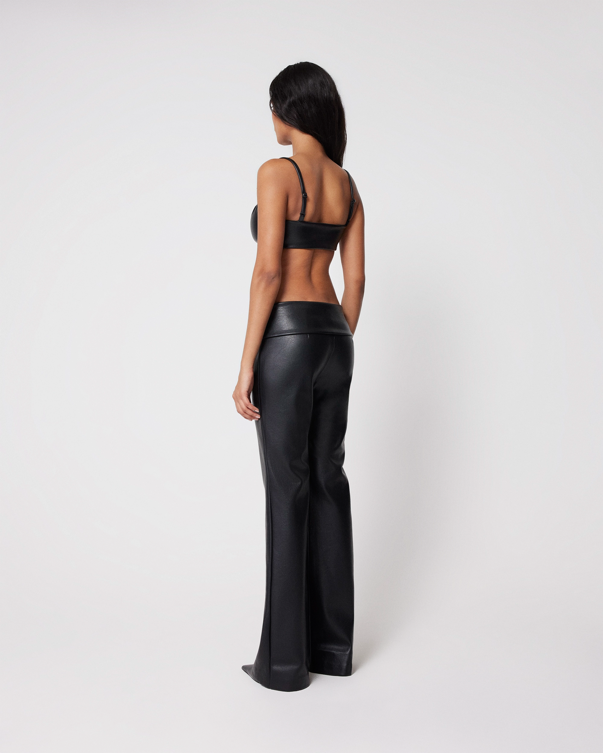 Faux Leather Low Rise Foldover Pant | Black