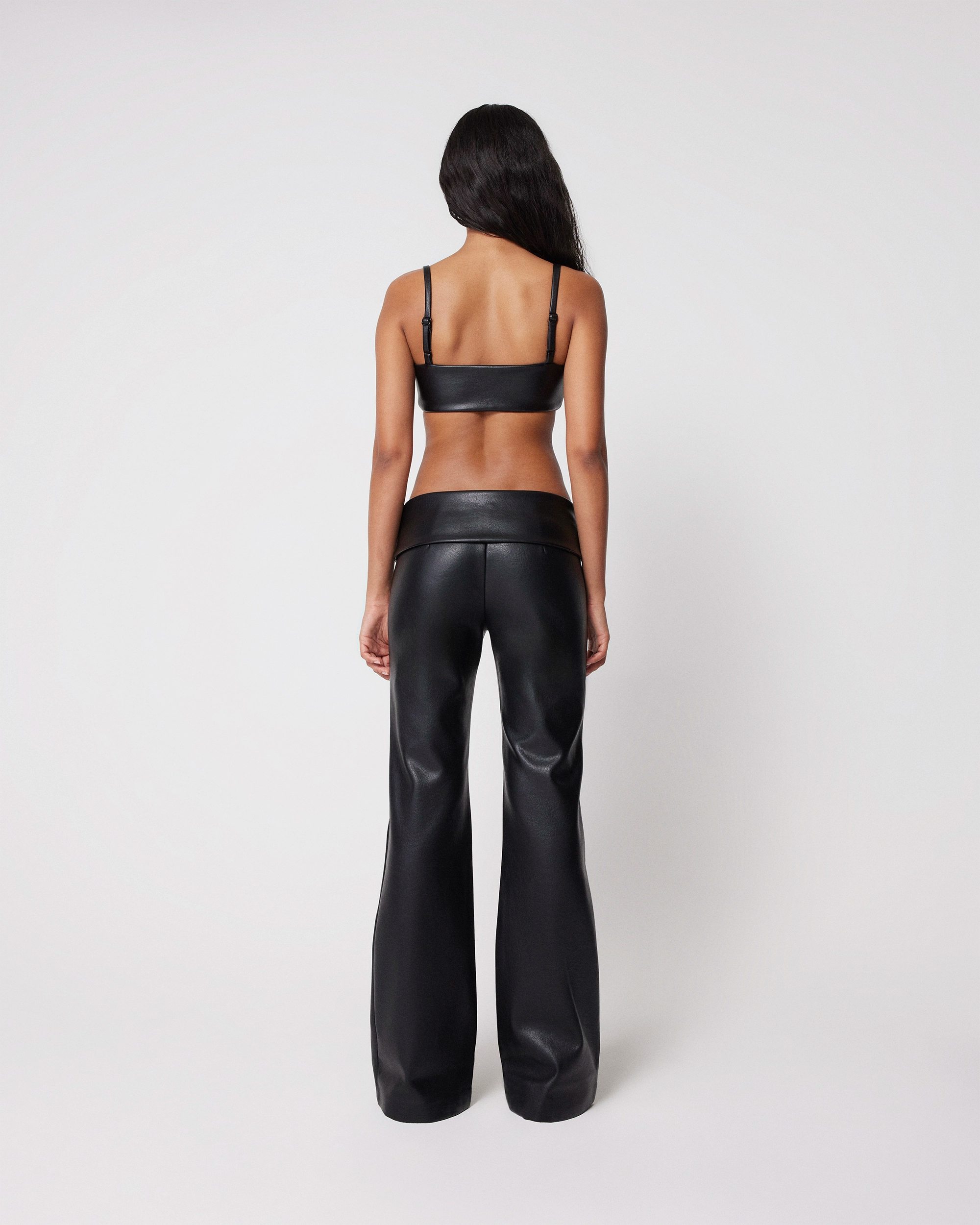 Faux Leather Low Rise Foldover Pant | Black