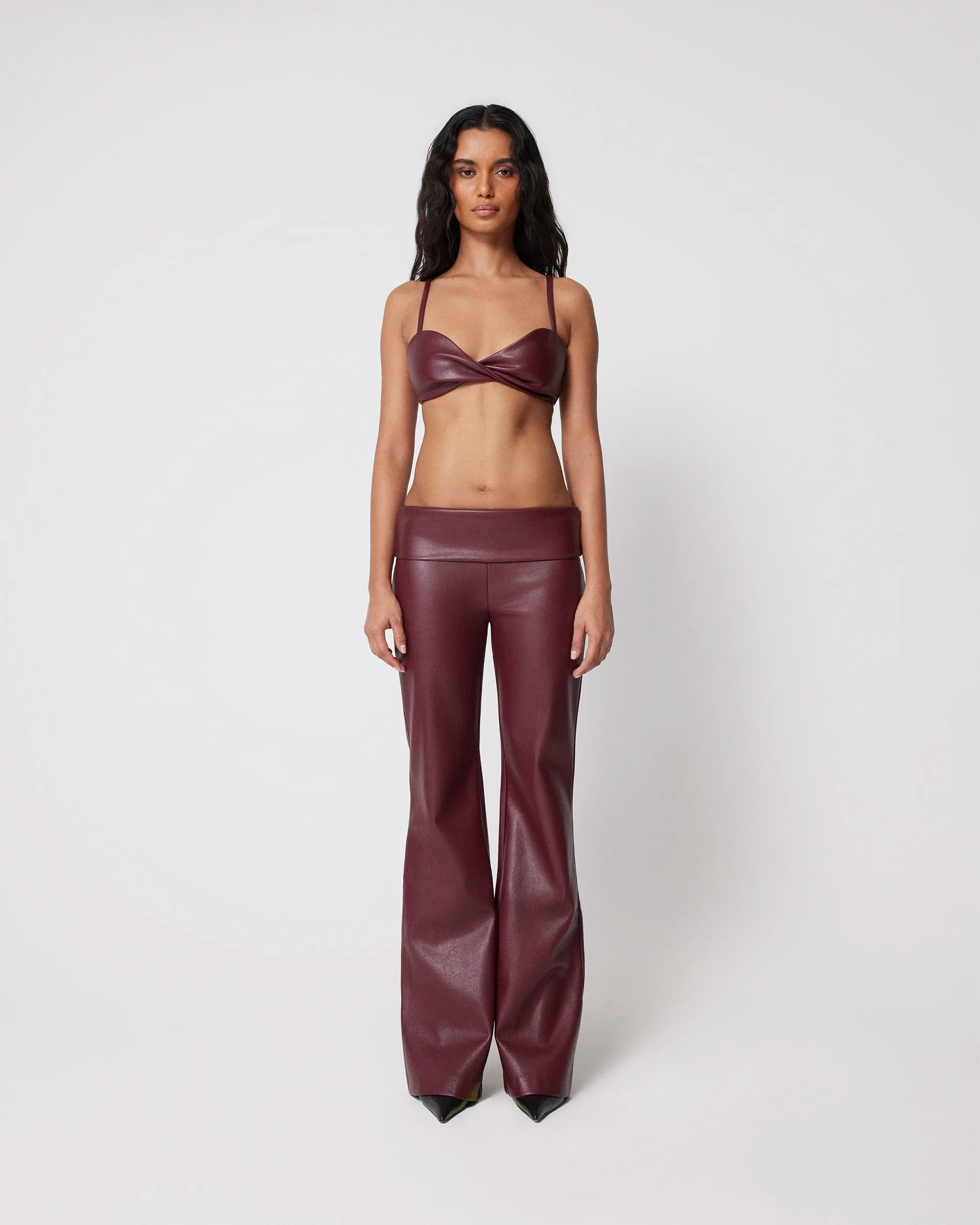 Faux Leather Twist Bralette | Merlot