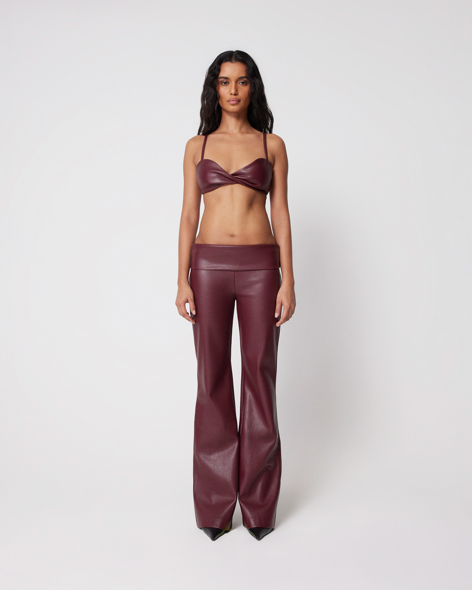 Faux Leather Low Rise Foldover Pant | Merlot