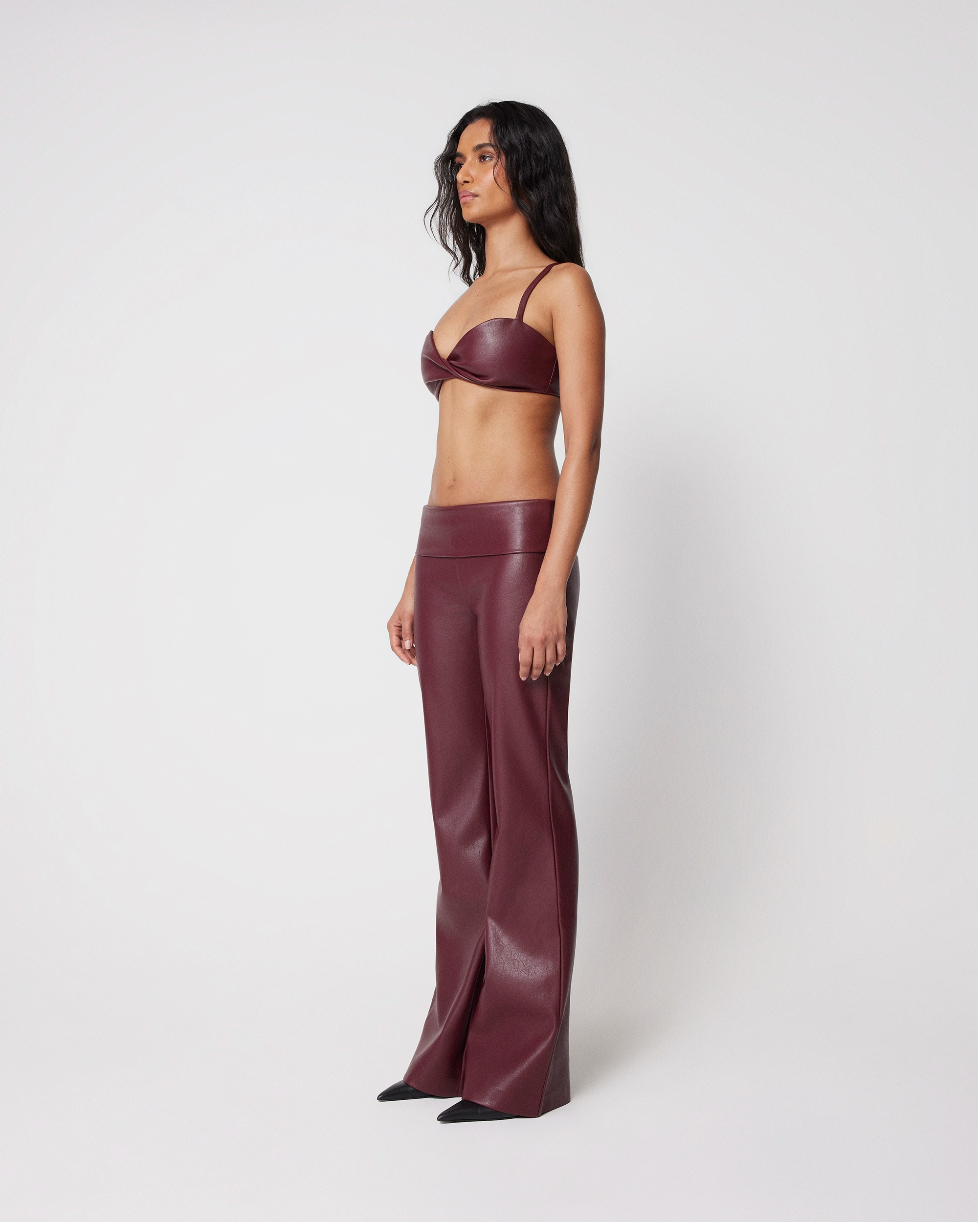 Faux Leather Low Rise Foldover Pant | Merlot