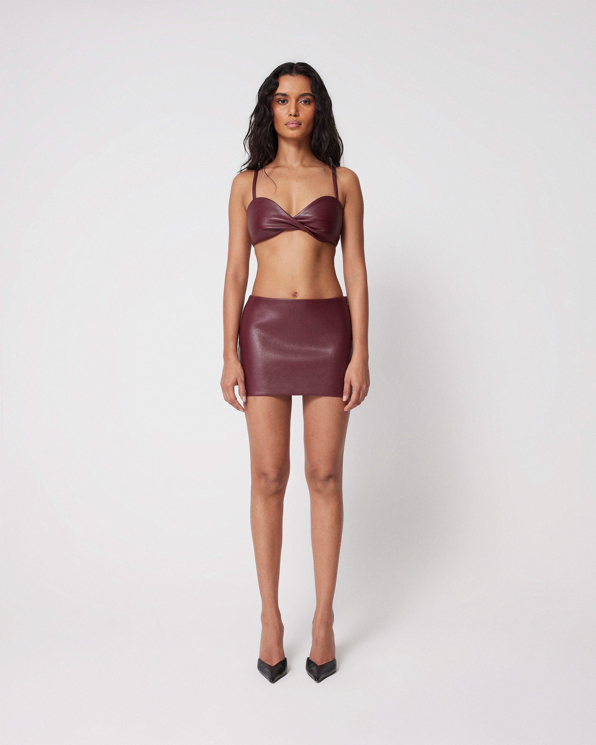 Faux Leather Twist Bralette | Merlot