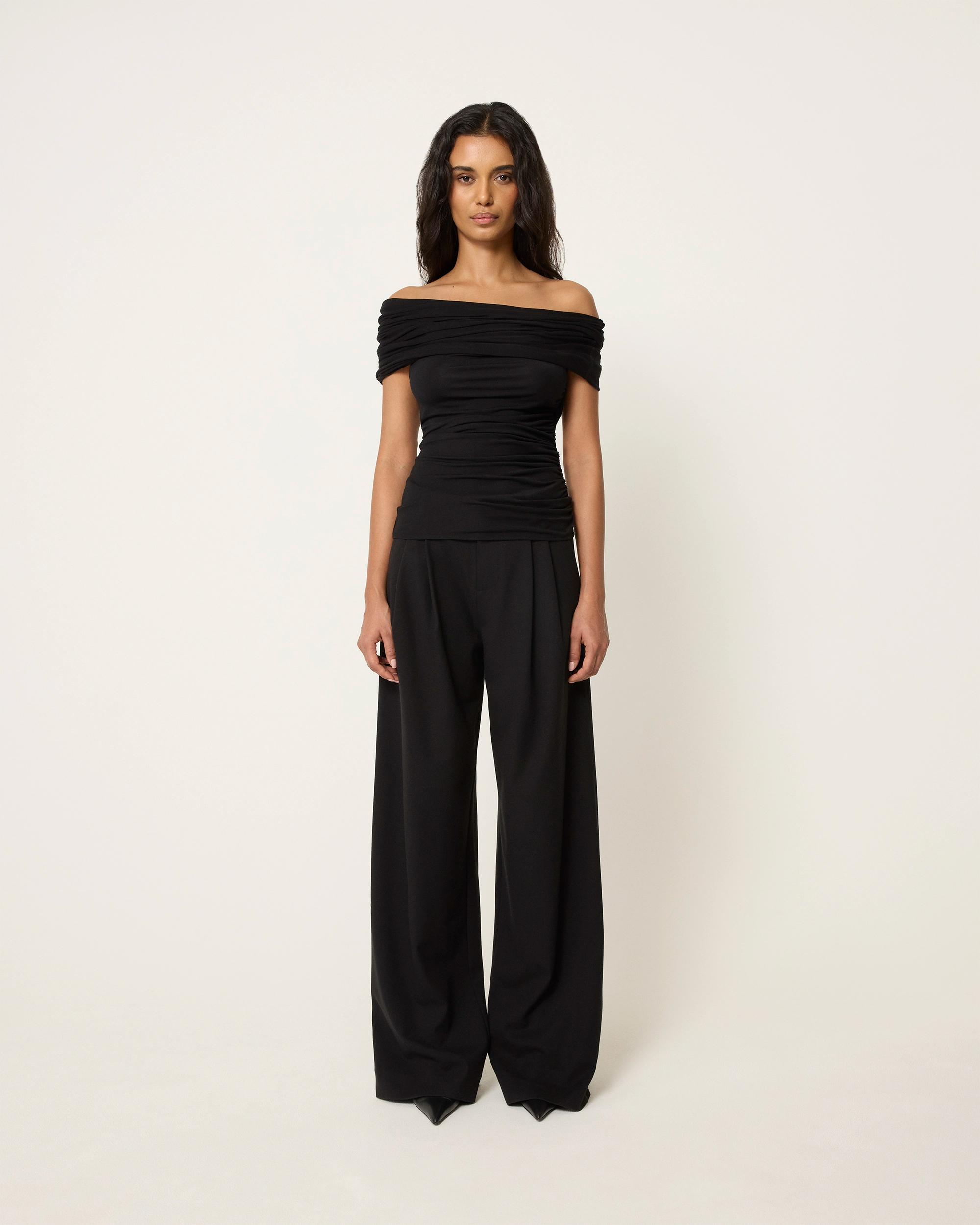 Pleated Wide Leg Trouser | Black