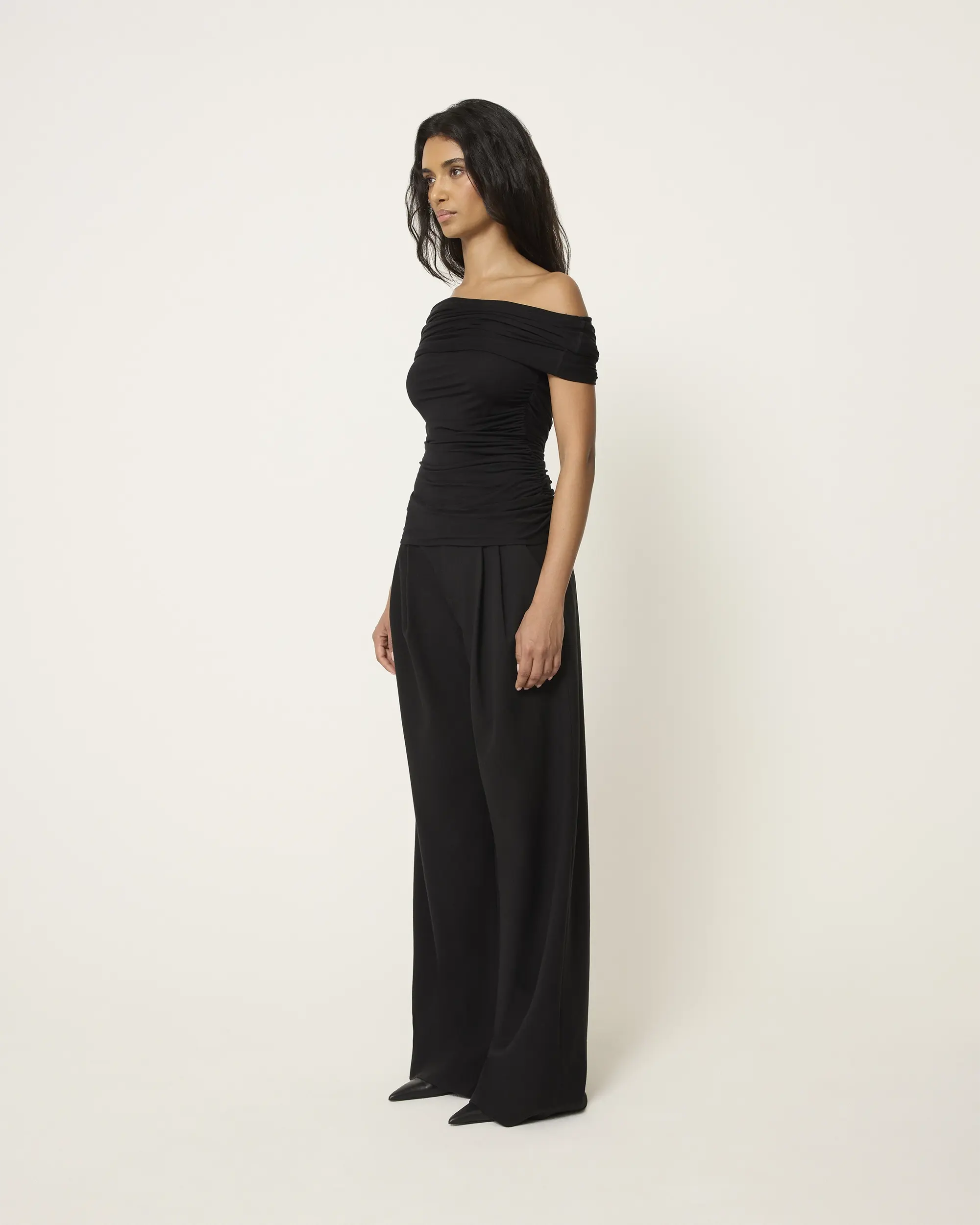 Pleated Wide Leg Trouser | Black