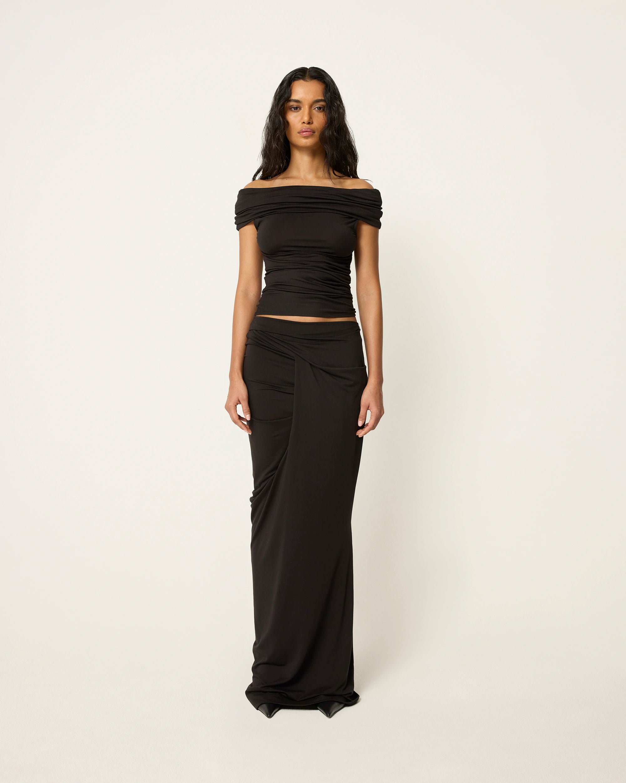 Draped Off The Shoulder Top | Black