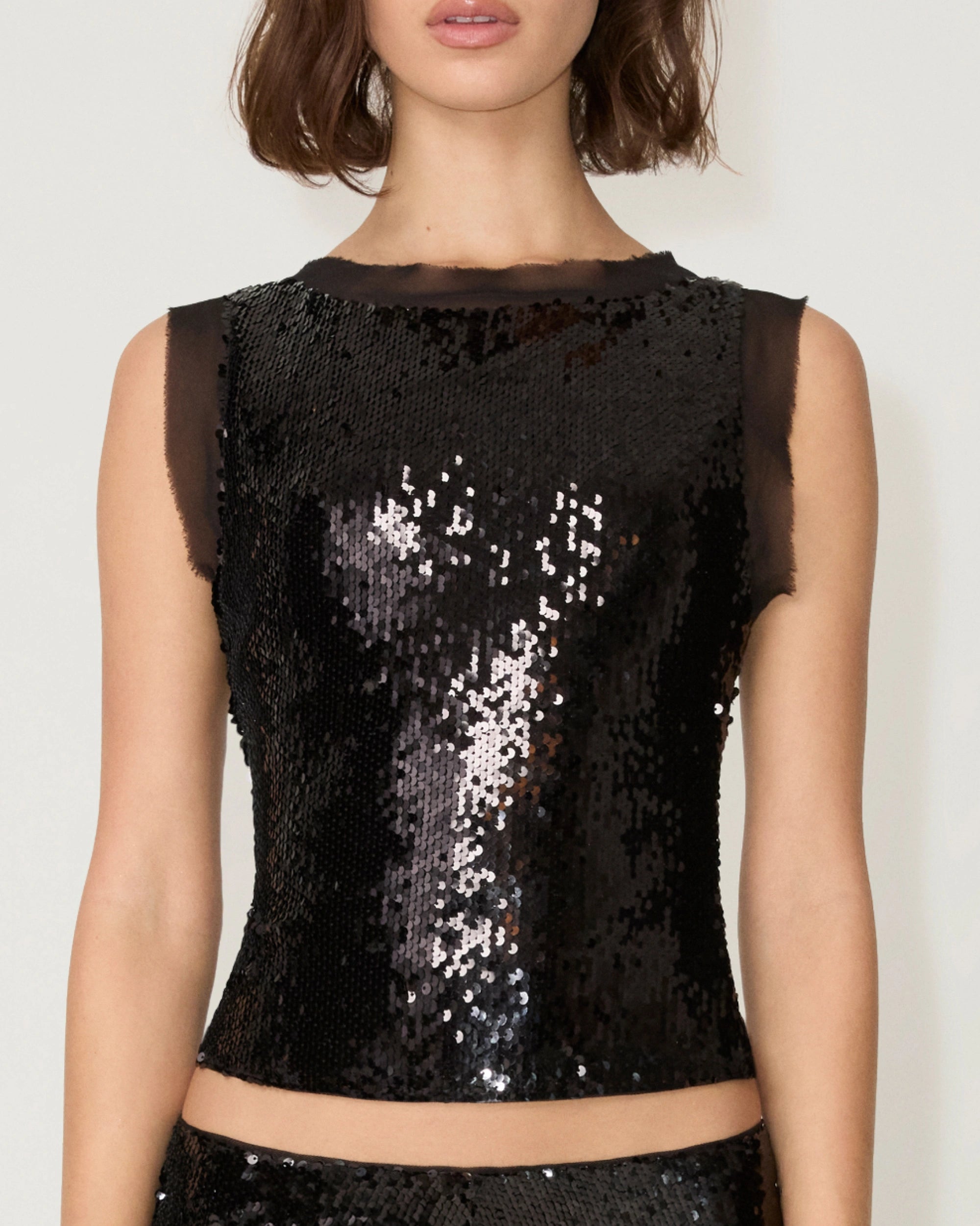 Black sequin sleeveless top online