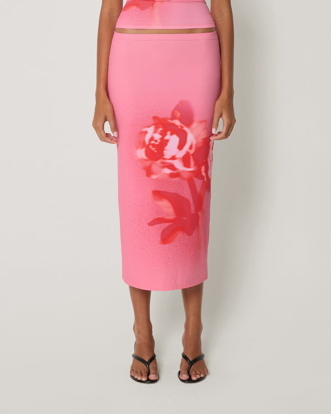 Smooth Stretch Midi Skirt | Pink Peony