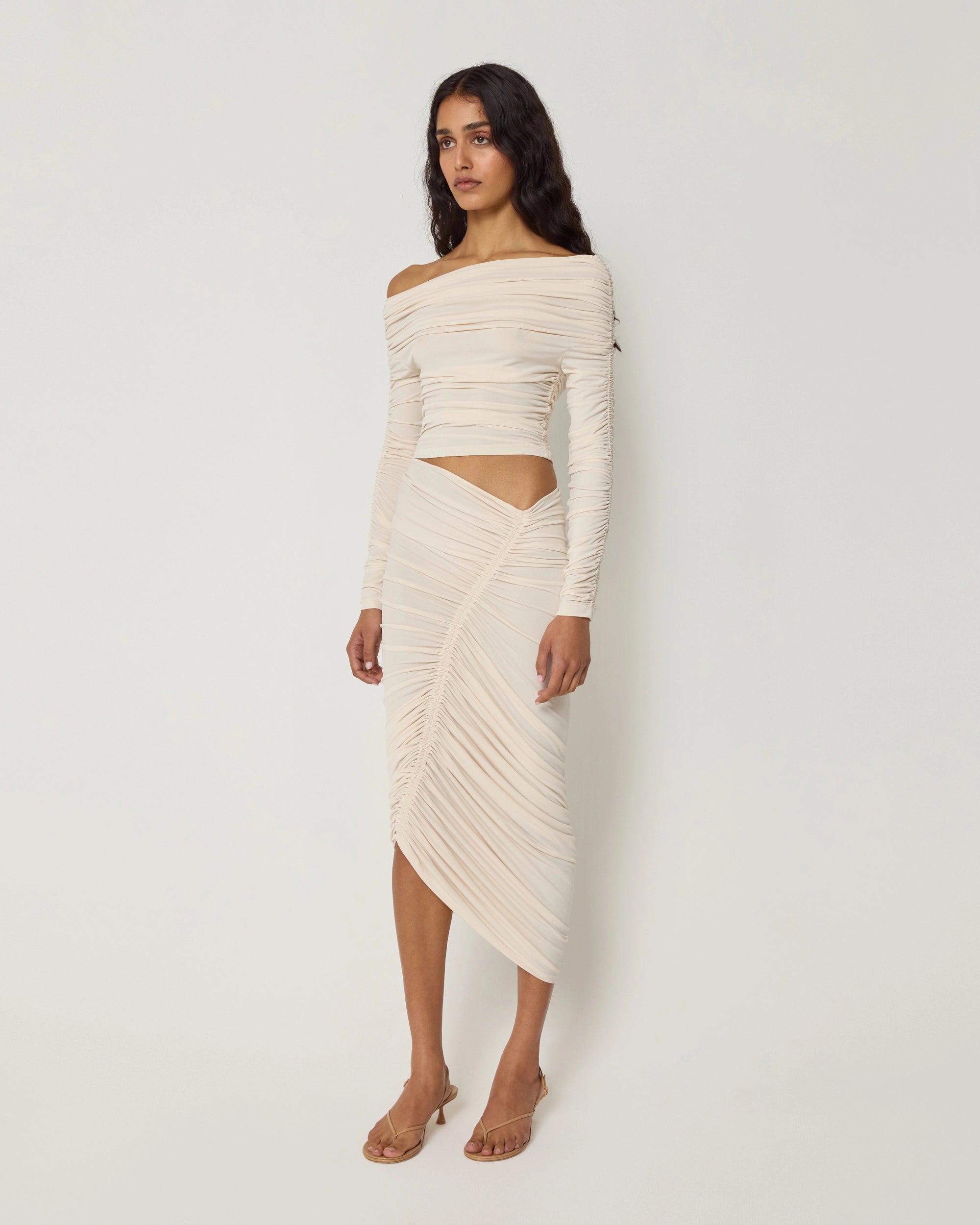 Asymmetrical Ruched Skirt | Shell