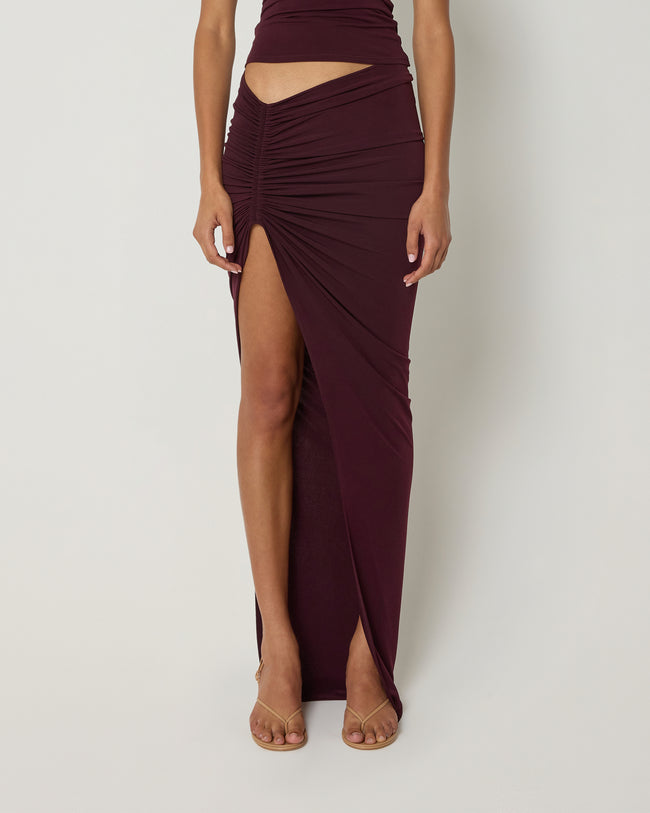 Ruched Maxi Skirt | Black Cherry