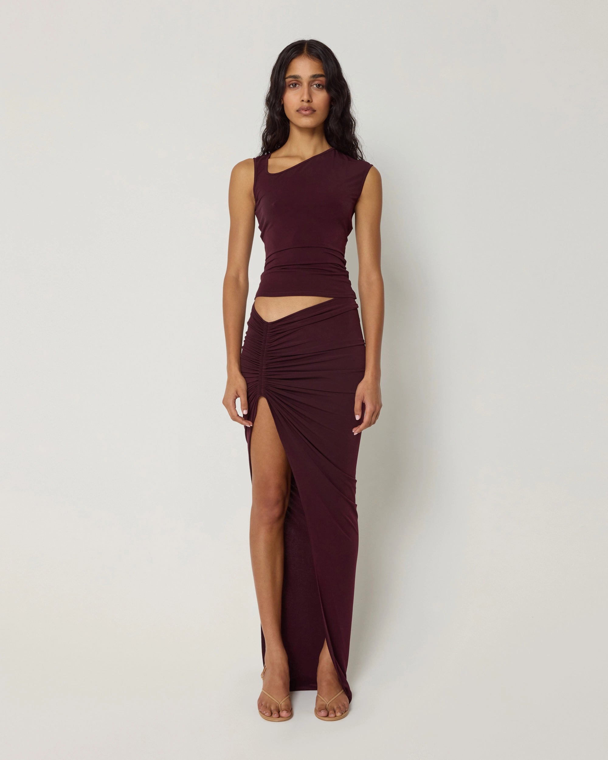 Ruched Maxi Skirt | Black Cherry