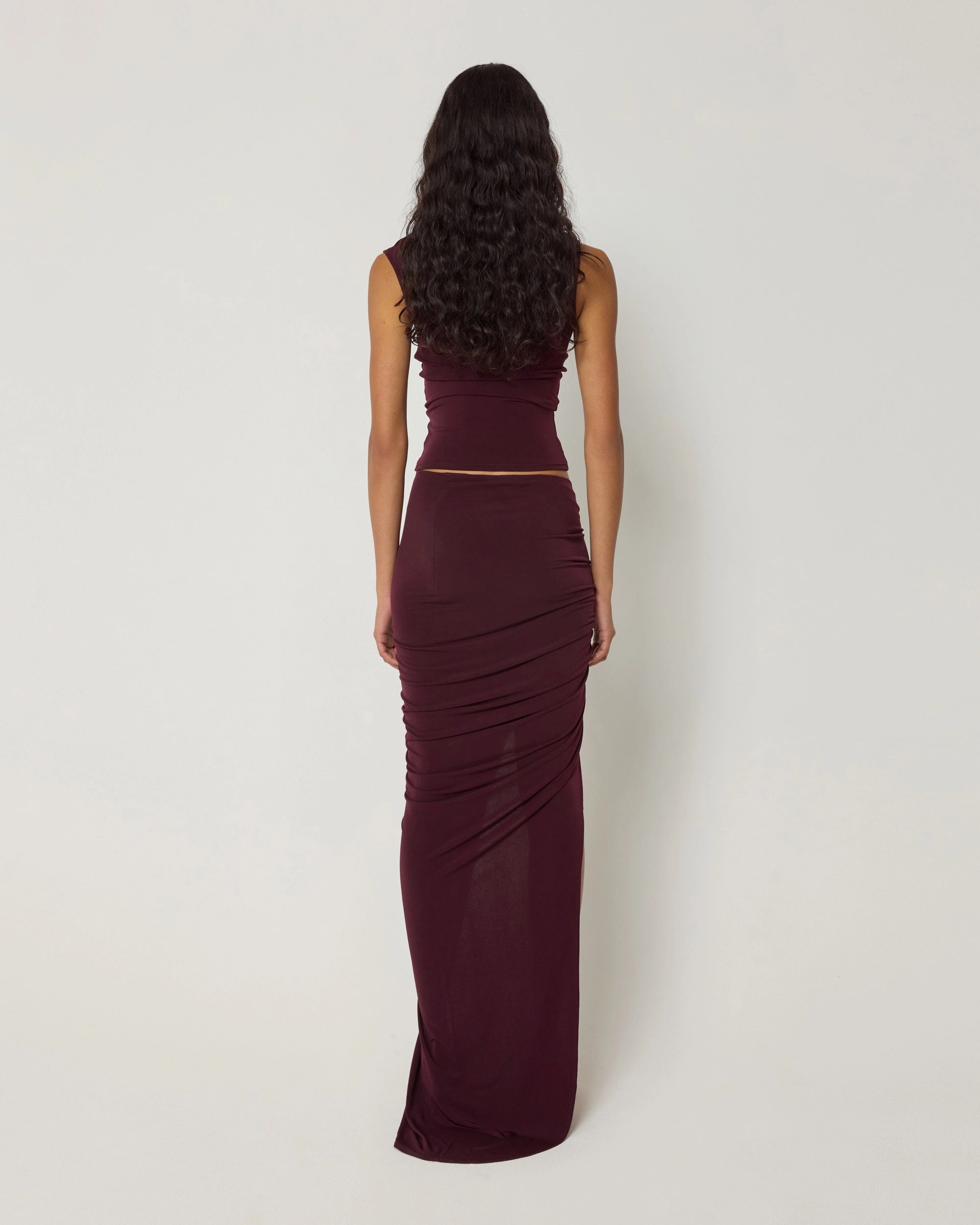 Ruched Maxi Skirt | Black Cherry