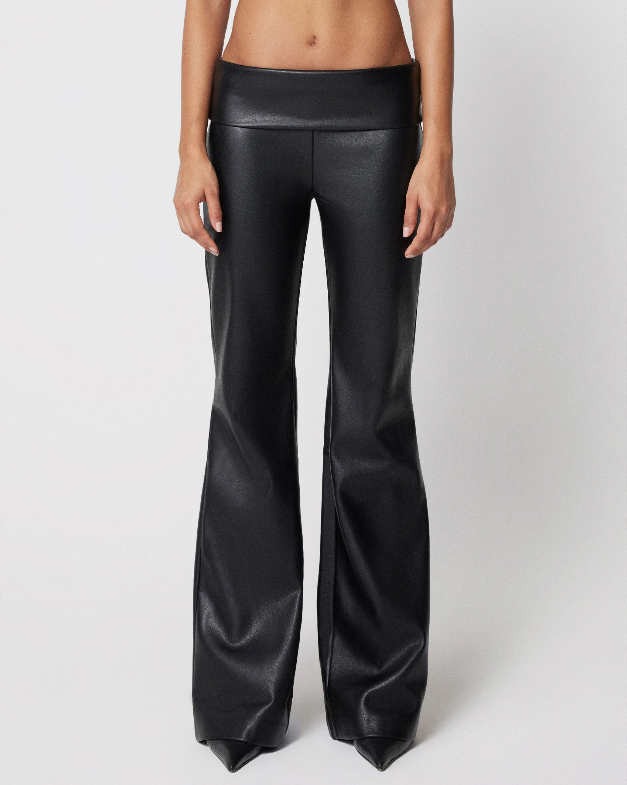 Faux Leather Low Rise Foldover Pant | Black