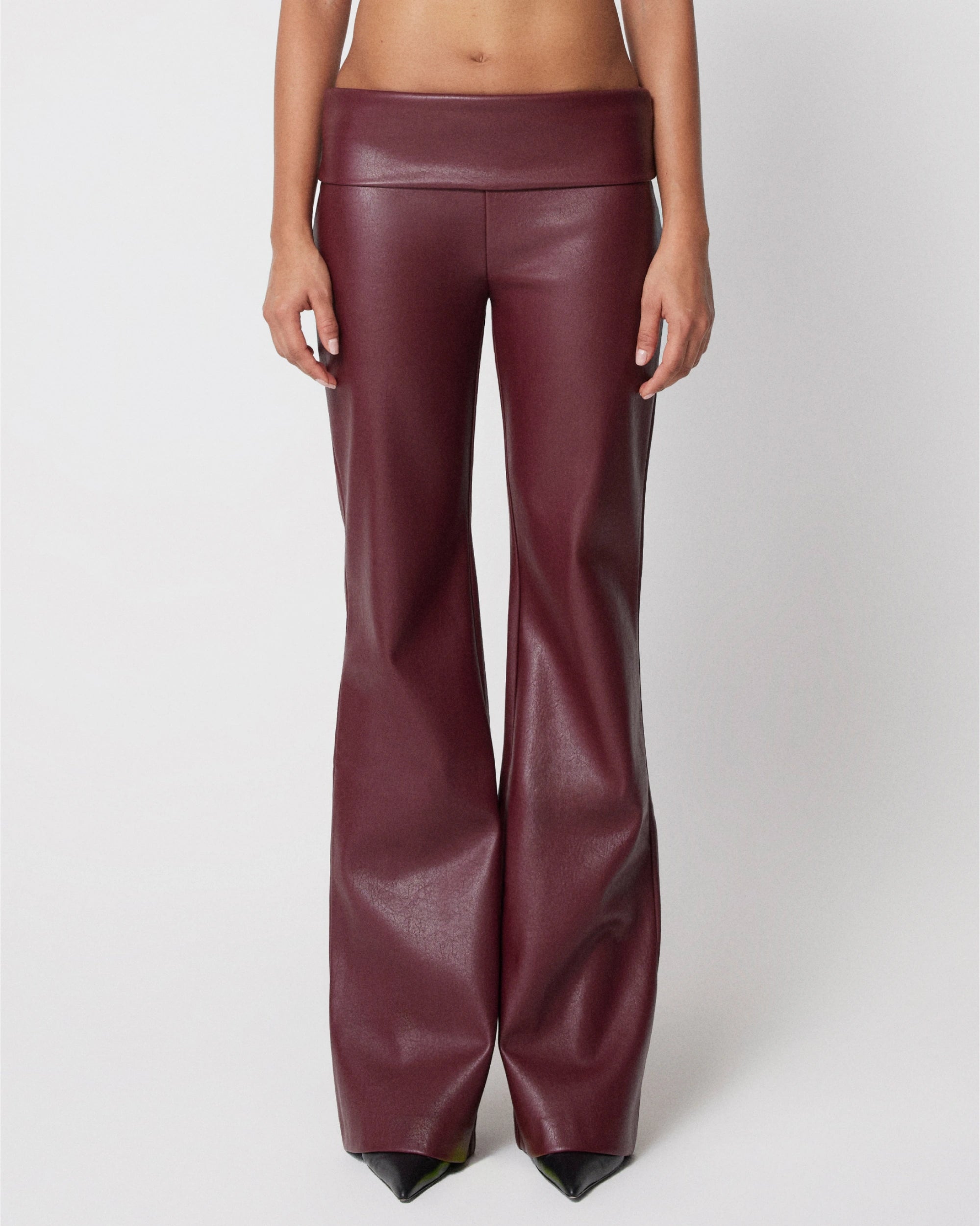 Faux Leather Low Rise Foldover Pant | Merlot