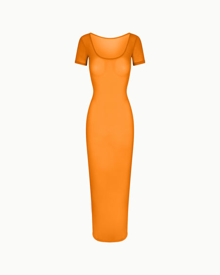 Mesh Scoop Neck Maxi Dress | Sunset