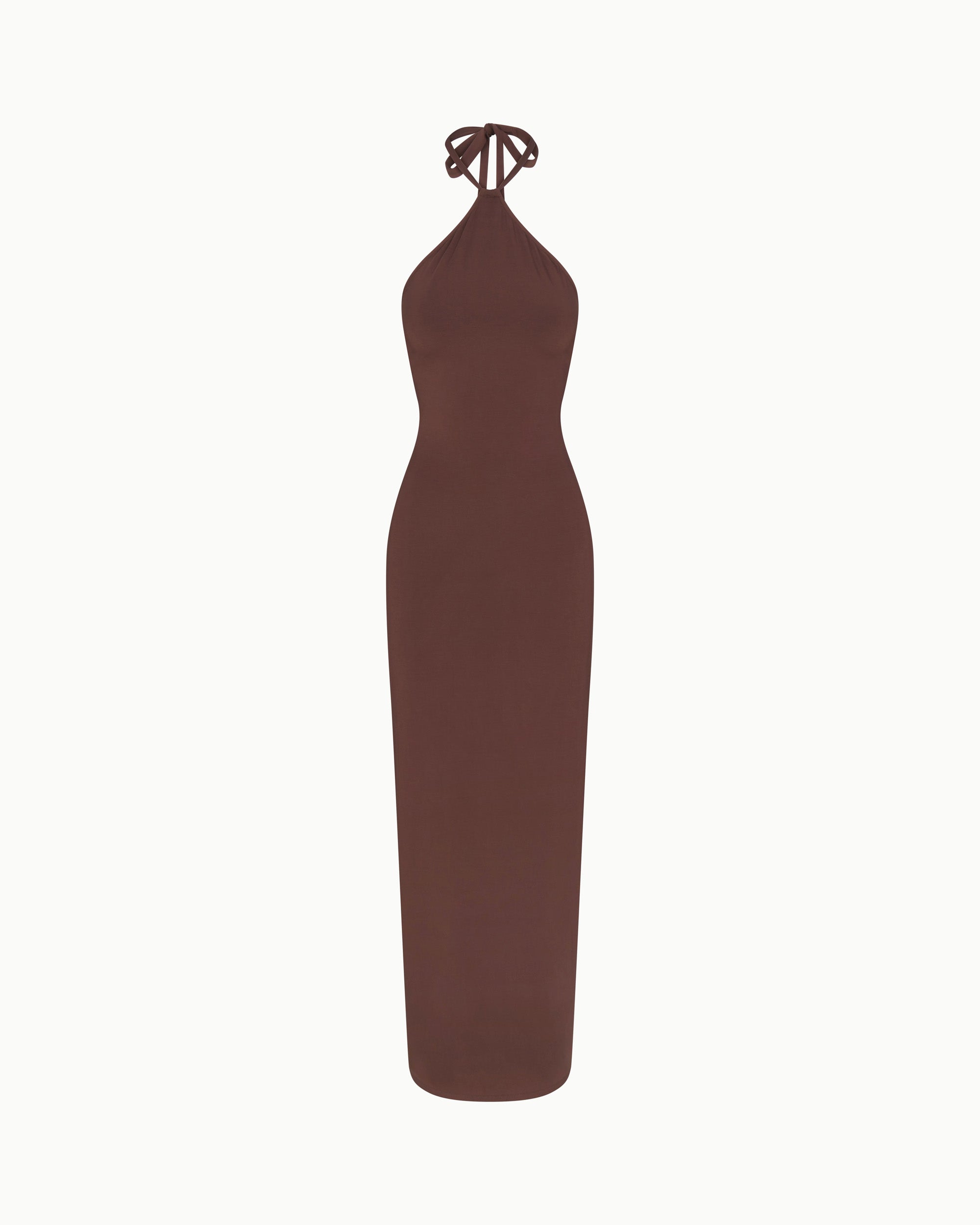 Soft Stretch Halter Maxi Dress | Chocolate