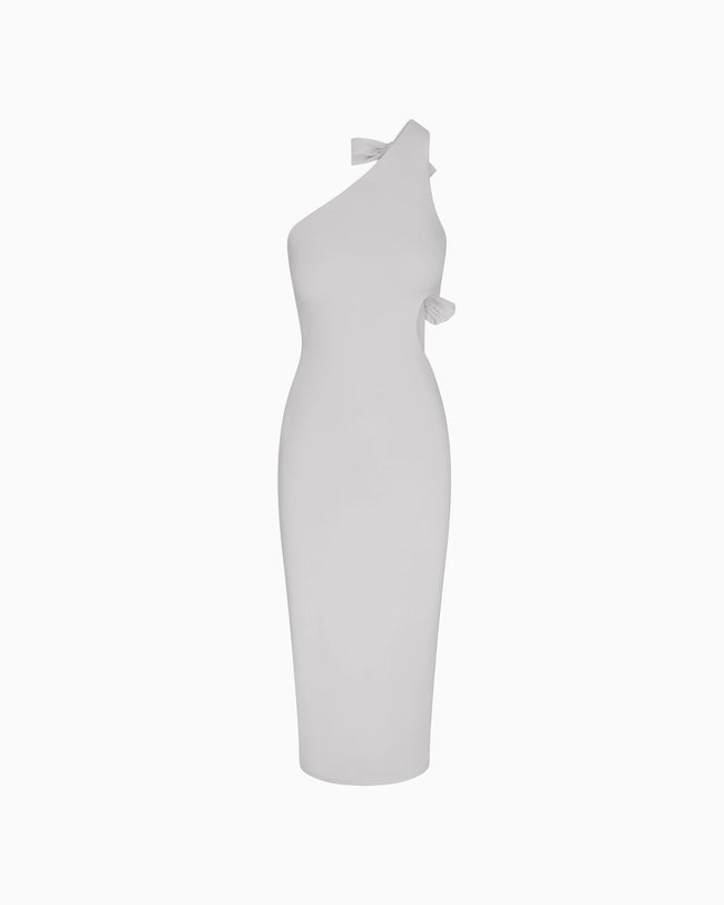 Smooth Stretch One Shoulder Midi Dress | Light Grey