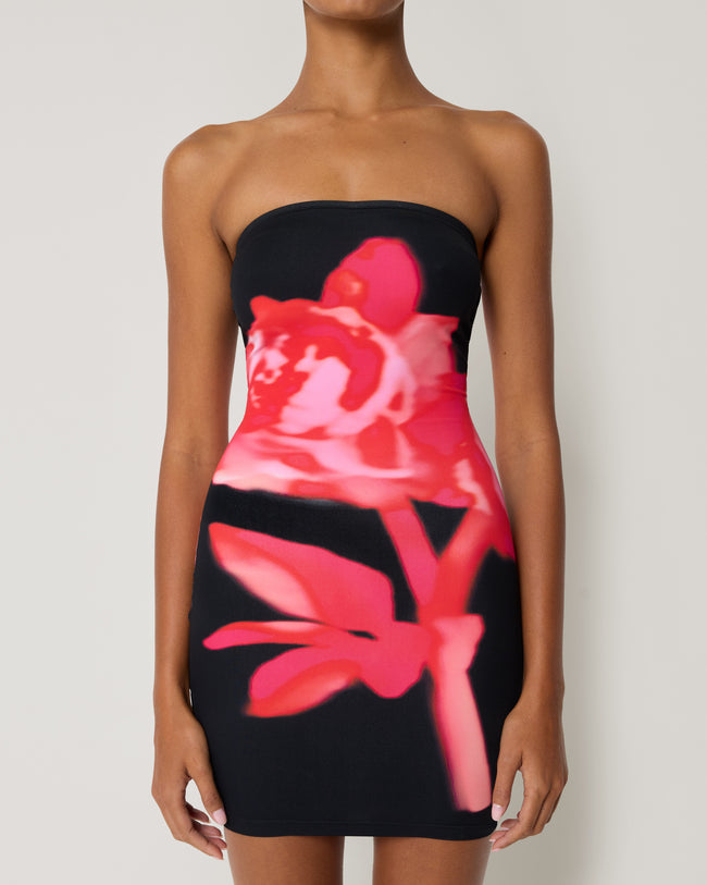 Smooth Stretch Strapless Mini Dress | Black Peony