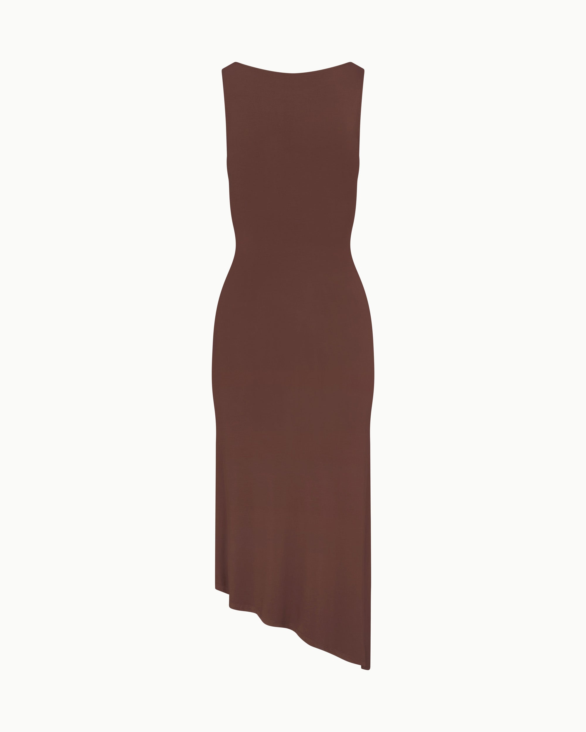 Soft Stretch Asymmetrical Midi Dress | Chocolate