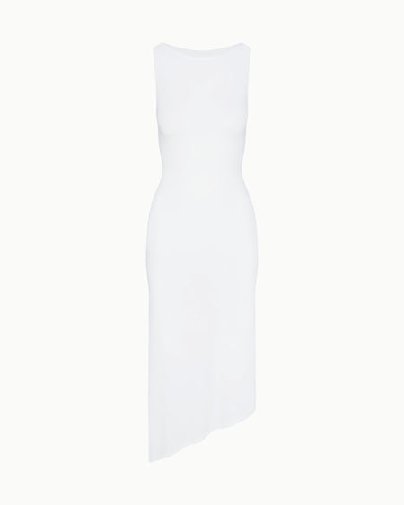 Soft Stretch Asymmetrical Midi Dress | Pearl White