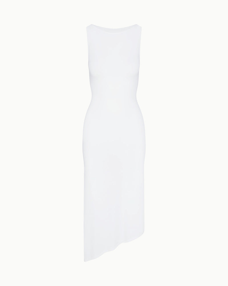 Soft Stretch Asymmetrical Midi Dress | Pearl White – Khy