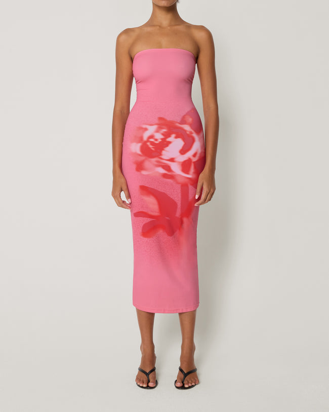 Smooth Stretch Strapless Midi Dress | Pink Peony