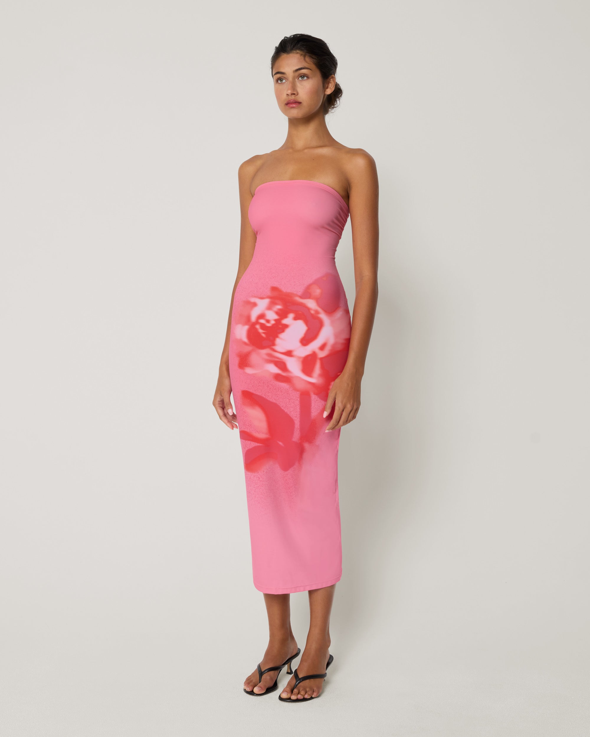 Smooth Stretch Strapless Midi Dress | Pink Peony