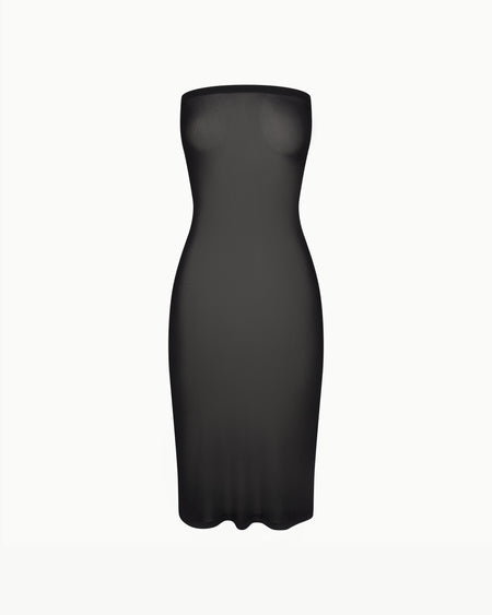 Mesh Tube Midi Dress | Black
