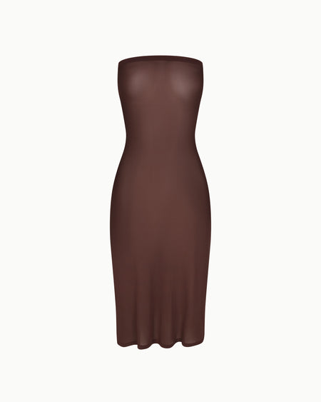 Mesh Tube Midi Dress | Chocolate