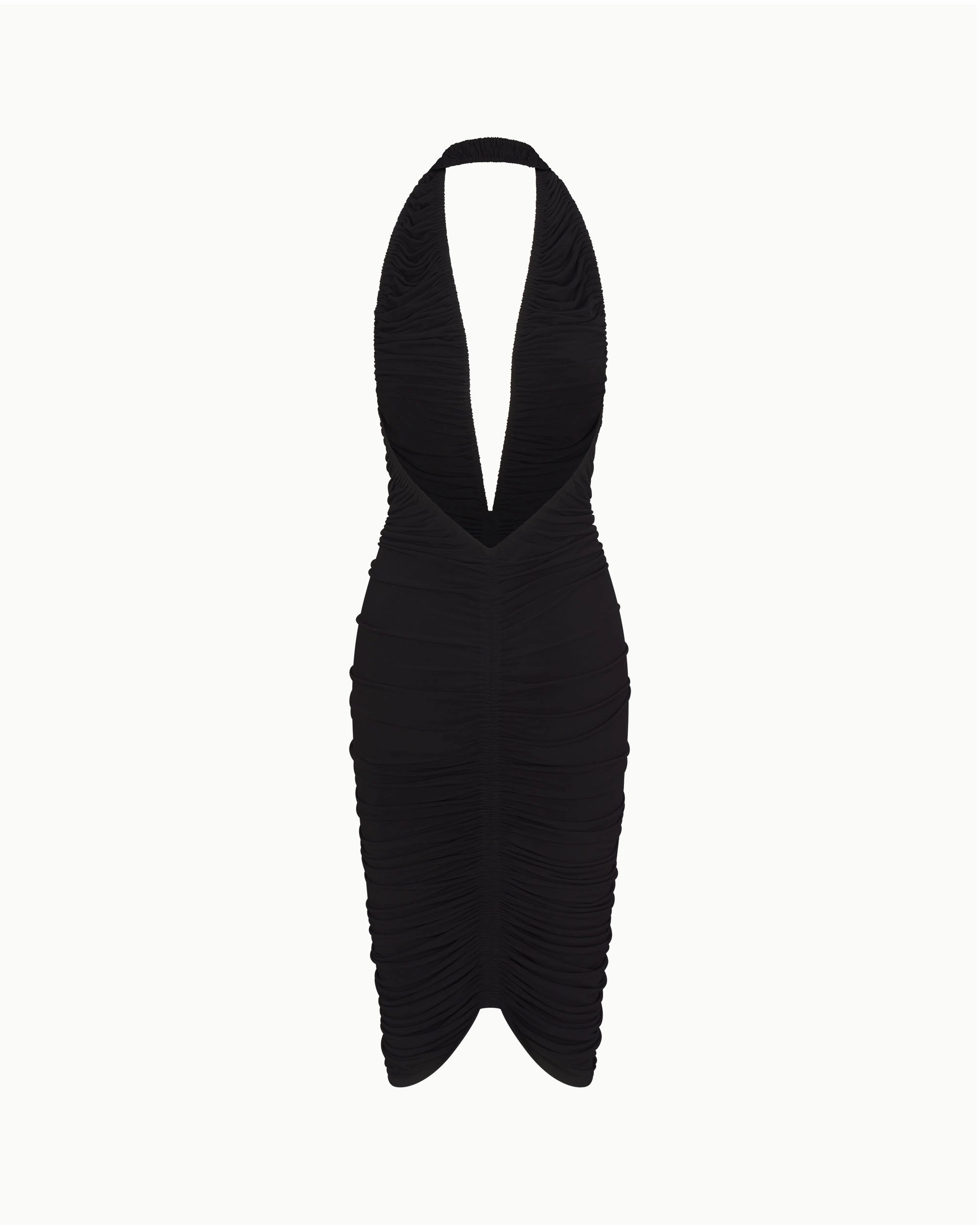 Plunging Ruched Midi Dress | Black