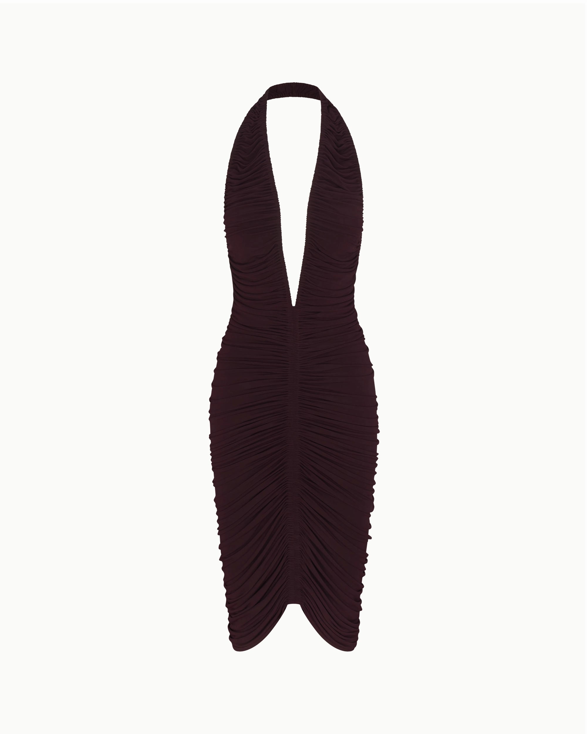 Plunging Ruched Midi Dress | Black Cherry