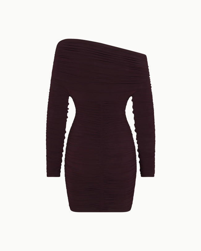 Long Sleeve Ruched Mini Dress | Black Cherry