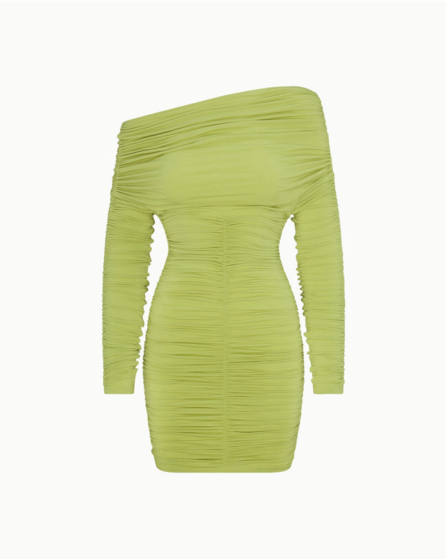 Long Sleeve Ruched Mini Dress | Dark Citron