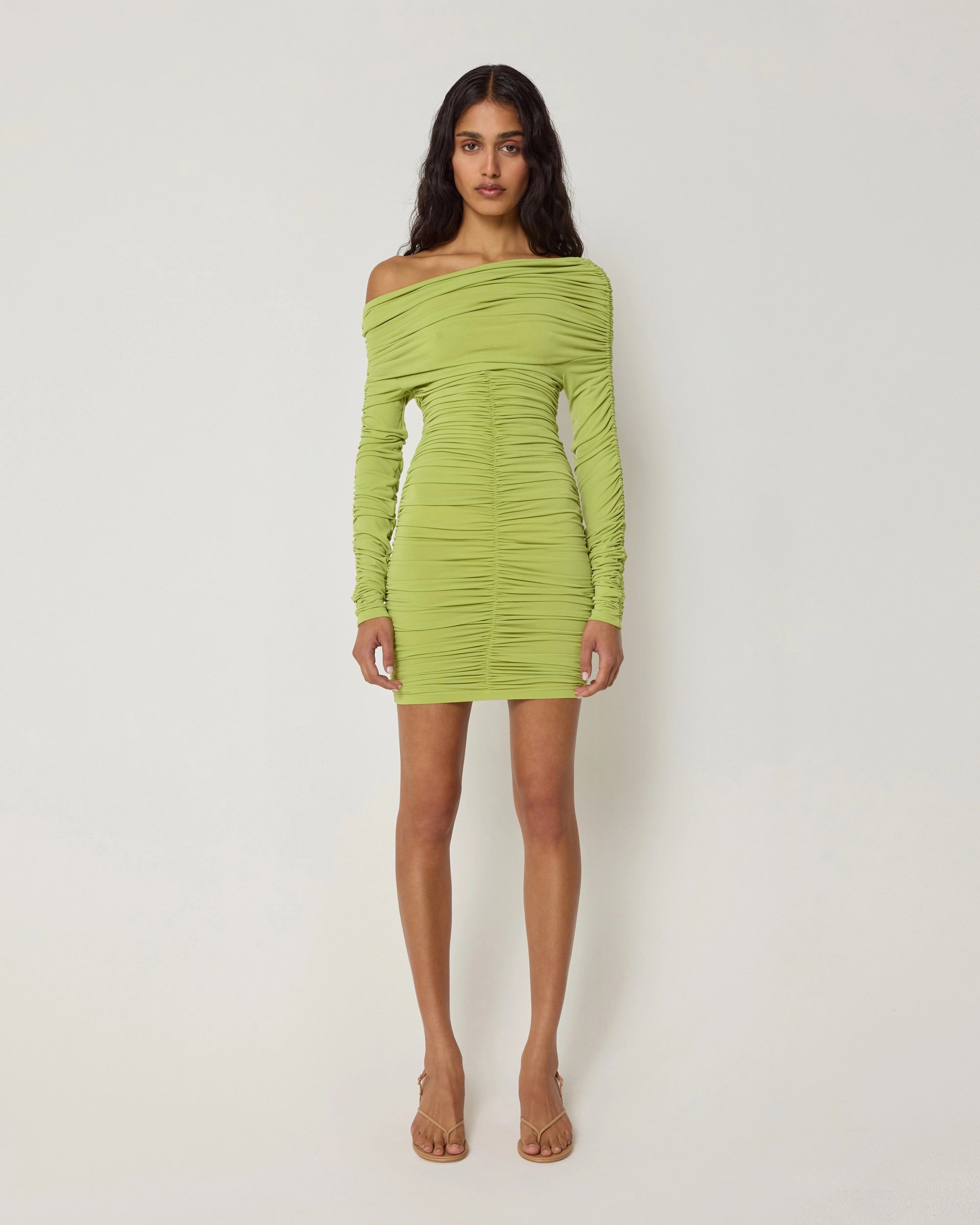 Long Sleeve Ruched Mini Dress | Dark Citron