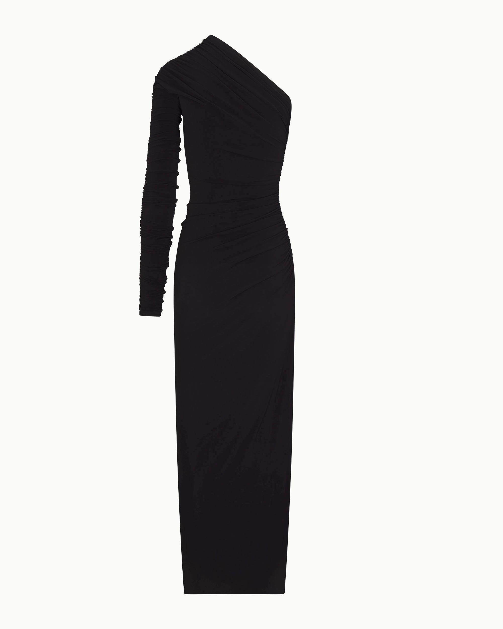 One Shoulder Ruched Gown | Black