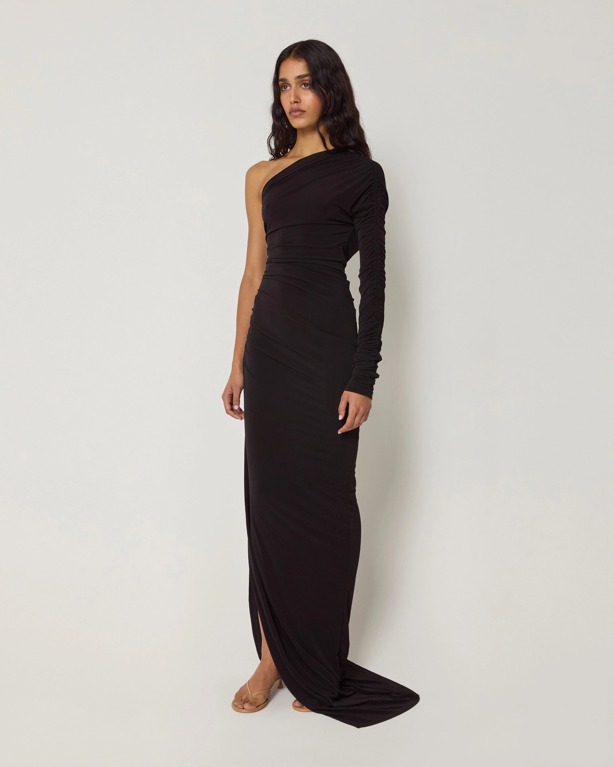 One shoulder ruched dress hotsell