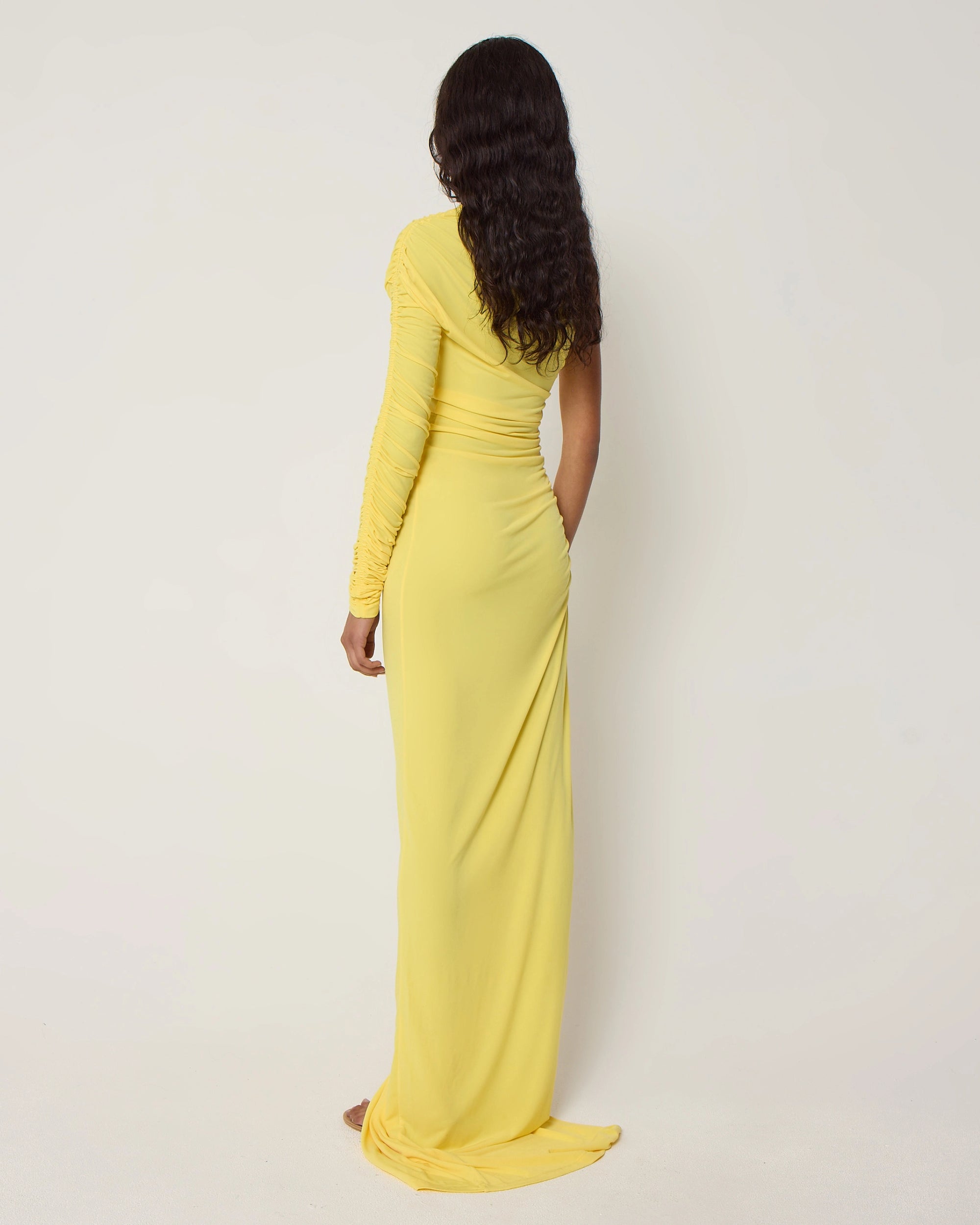 One Shoulder Ruched Gown | Golden